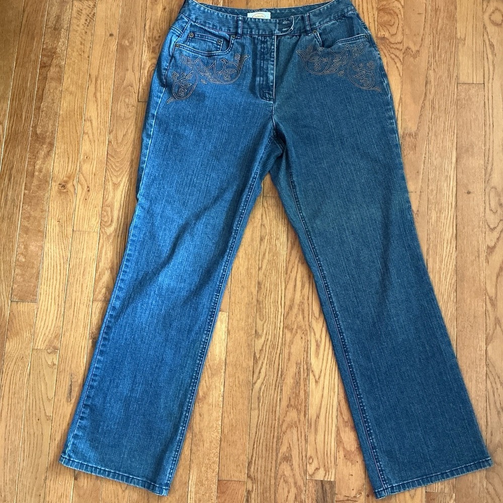 Talbots Petites Size 8 Stretch‎ Blue Denim Jeans Embroidery